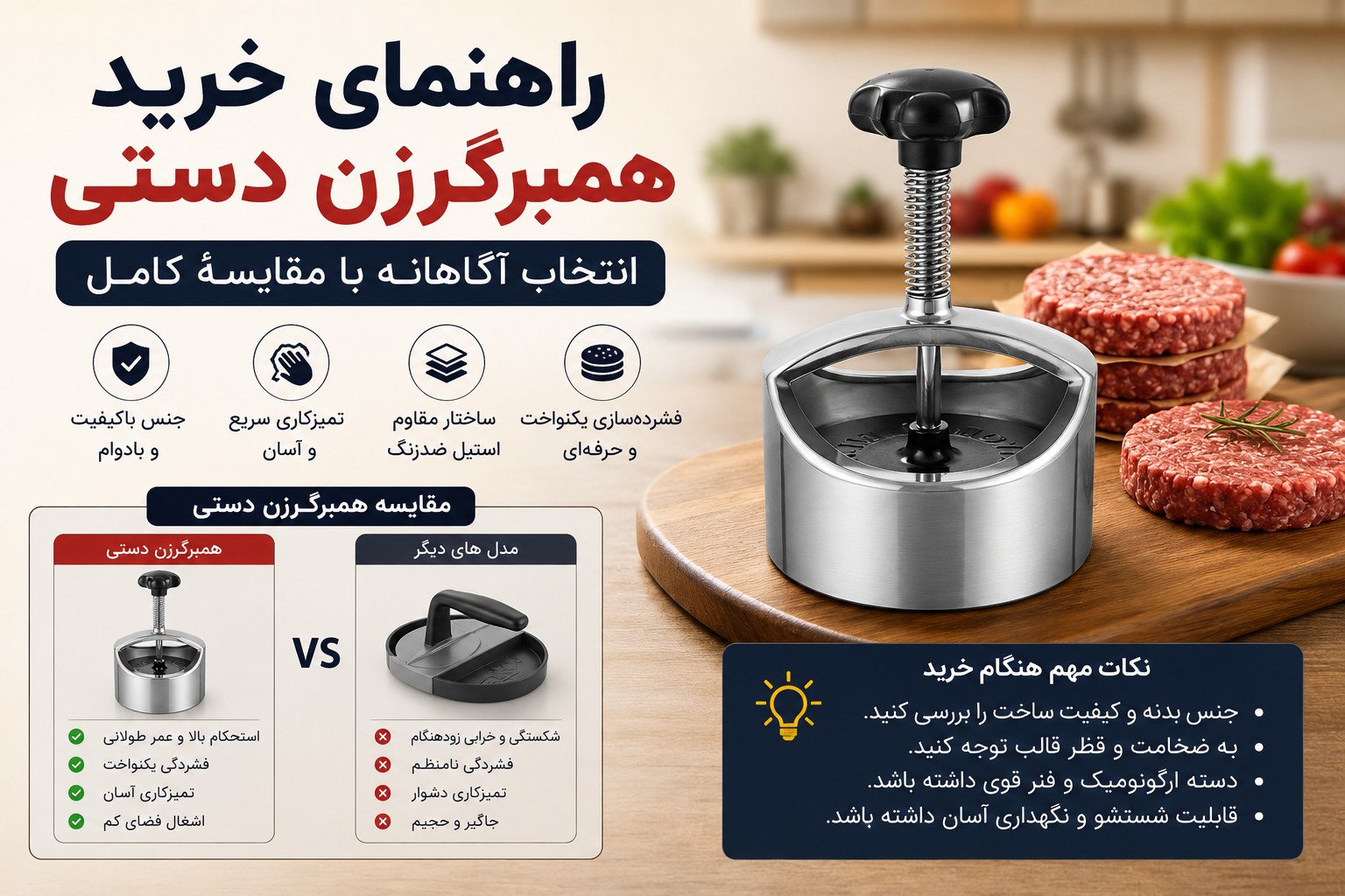 راهنمای خرید همبرگر زن دستی