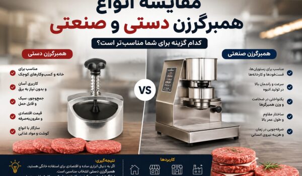 راهنمای مقایسه همبرگرزن دستی و صنعتی