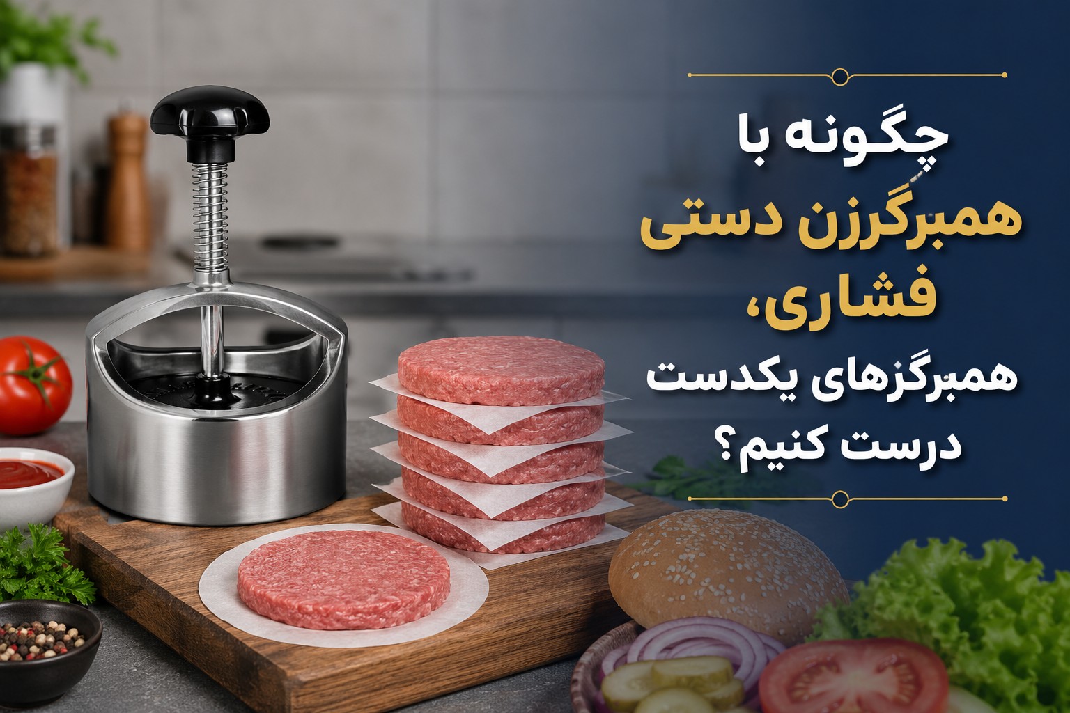 چگونه با همبرگرزن دستی فشاری، همبرگرهای یکدست درست کنیم؟